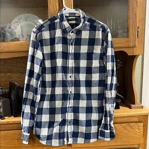 Banana Republic Navy and White Check Button-Down Shirt